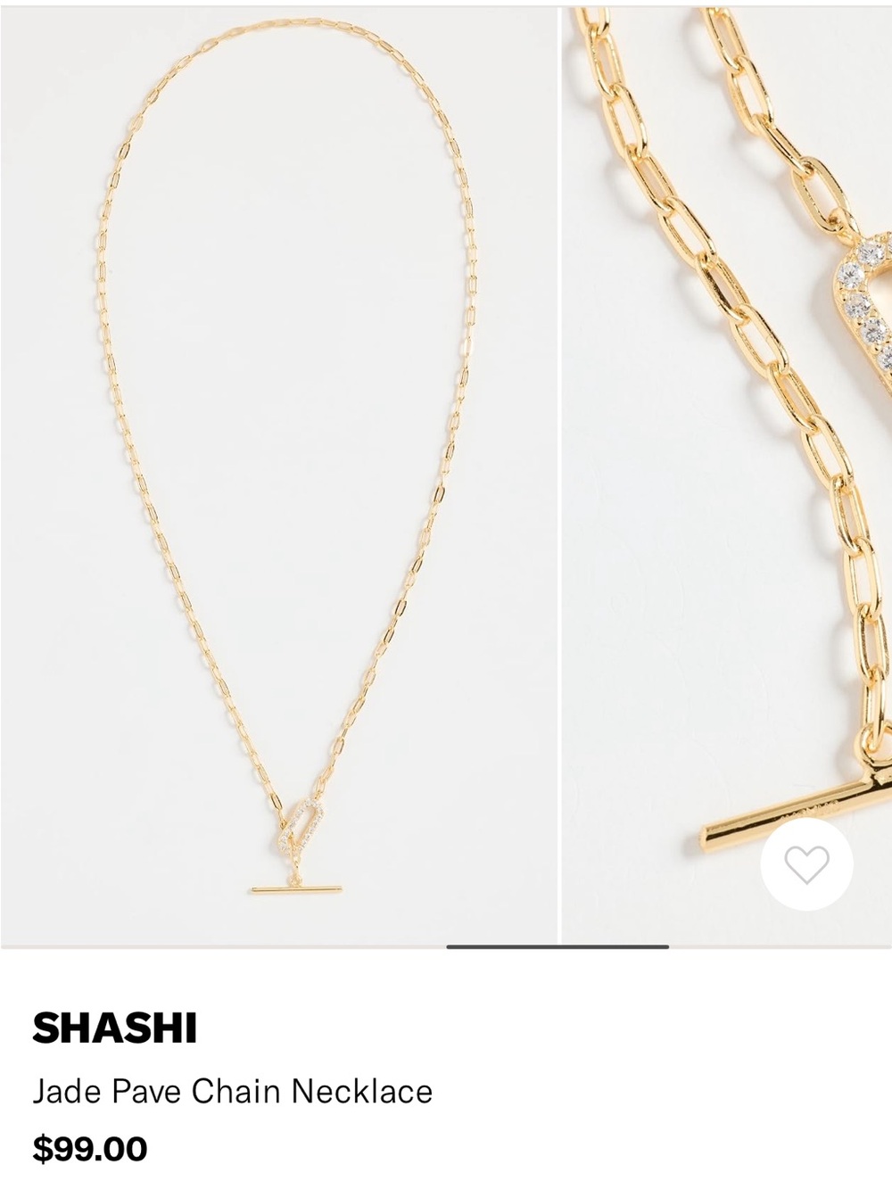 SHASHI Jade Pavé Chain Necklace Gold Toggle Choker NWT